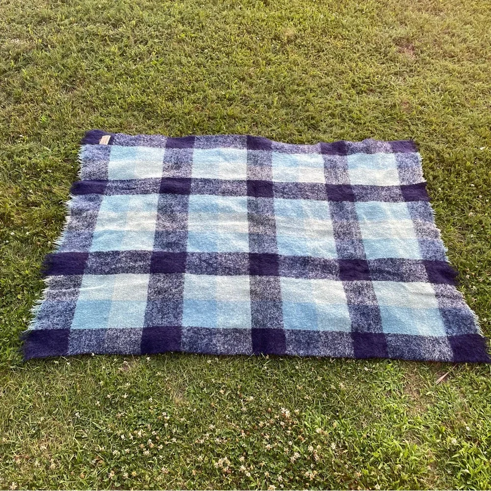 GLEN CREE Vintage Mohair Wool Plaid Throw Blanket